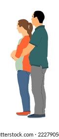 Girlfriend and boyfriend kissing on date vector illustration isolated. Boy and girl in love. Togetherness, tenderness and closeness. Couple in love hug. Pregnant woman with husband hugging, family man