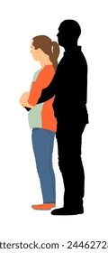 Girlfriend and boyfriend kissing on date vector illustration isolated. Boy and girl in love. Togetherness, tenderness and closeness. Couple in love hug. Pregnant woman with husband hugging, family man