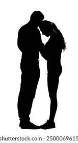 Girlfriend and boyfriend kissing on date vector silhouette illustration isolated. Love boy and girl hugging shape. Togetherness, tenderness closeness. Dancing couple in love hug. Handsome dancers