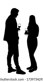 Girlfriend and boyfriend on date vector silhouette. Love concept. Boy and girl drinking wine. Togetherness, tenderness and closeness. Couple in love on date flirting talking. Teenagers romance, drink.