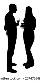 Girlfriend and boyfriend on date vector silhouette. Love concept. Boy and girl drinking wine. Togetherness, tenderness and closeness. Couple in love on date flirting talking. Teenagers romance, drink.