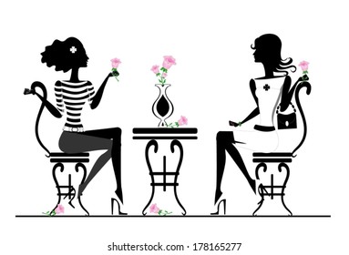 Girlfriend in cafe, vector