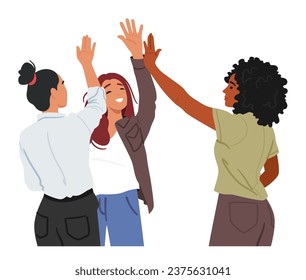 Girlfriend Characters Sharing Laughter, Support And Love, Seal Their Bond With A High Five, Celebrating Strength of Friendship And Joy Of Being There For Each Other. Cartoon People Vector Illustration