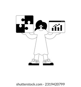 A girlfriend with a complicate in her handwrite and a graph of moral office egress . bootleg and white run artwork. Trendy style, Vector Illustration