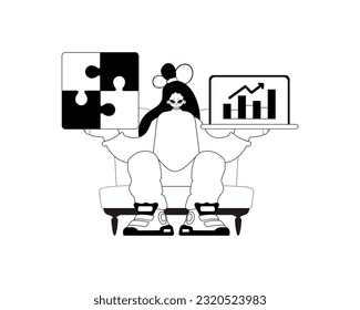 A girlfriend with a complicate in her handwrite and a graph of moral office mark . bootleg and egg white run artwork. Trendy style, Vector Illustration