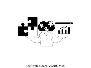 A girlfriend with a complicate in her handwrite and a graph of moral everyday grinding . bootleg and egg white run artwork. Trendy style, Vector Illustration
