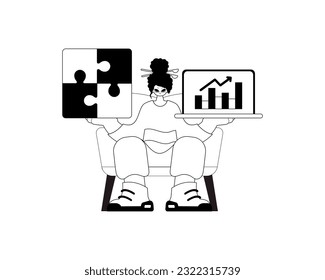 A girlfriend with a complicate in her handwrite and a graph of moral office issue . bootleg and white run artwork. Trendy style, Vector Illustration