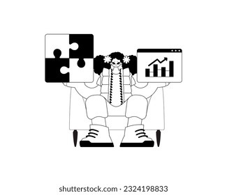 A girlfriend with a complicate in her handwrite and a graph of moral office publish . bootleg and white run artwork. Trendy style, Vector Illustration
