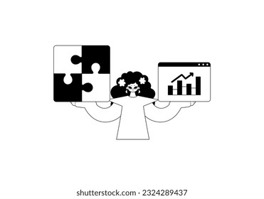 A girlfriend with a complicate in her handwrite and a graph of moral function grinding . bootleg and egg white run artwork. Trendy style, Vector Illustration