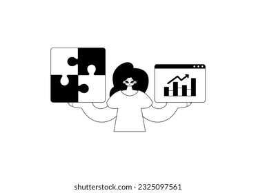 A girlfriend with a complicate in her handwrite and a graph of moral fooling grind . bootleg and egg white run artwork. Trendy style, Vector Illustration