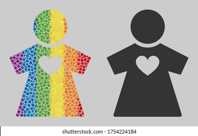 Girlfriend composition icon of round items in different sizes and spectrum color tinges. A dotted LGBT-colored Girlfriend for lesbians, gays, bisexuals, and transgenders.