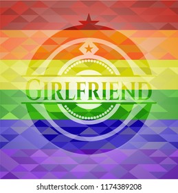 Girlfriend emblem on mosaic background with the colors of the LGBT flag