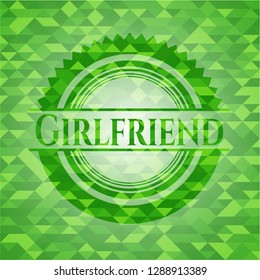 Girlfriend green emblem. Mosaic background