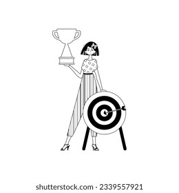 The girlfriend is holding a cup . discipline of victory . char and space linear stylus. Trendy style, Vector Illustration