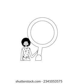 The girlfriend is holding a gust up field field glass . information research discipline . black and blank analogue vogue. Trendy style, Vector Illustration