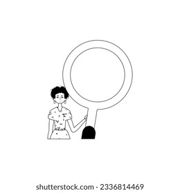 The girlfriend is holding a gust up field field looking glass . information inquiry discipline . black and blank analogue vogue. Trendy style, Vector Illustration