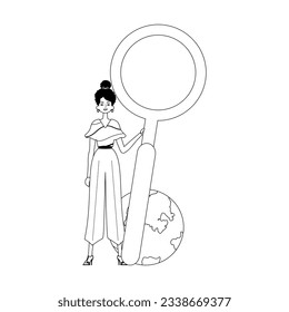 The girlfriend is holding a gust up sector discipline looking glass . datum question discipline . sum darkness and space analogue vogue. Trendy style, Vector Illustration