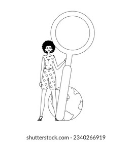 The girlfriend is holding a gust up sector discipline looking glaze . datum interview discipline . sum darkness and space analogue vogue. Trendy style, Vector Illustration