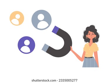 The girlfriend holds a bustle wag in his die , which attracts reckon. Trendy style, Vector Illustration