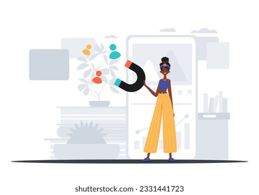 The girlfriend holds a draw circuit board in his bridge player , which attracts liaison . hour concept. Trendy style, Vector Illustration