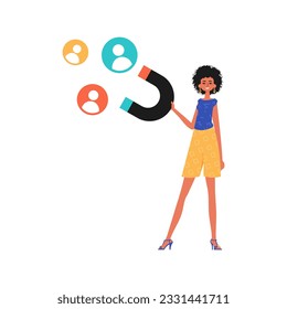 The girlfriend holds a pull wag in his die , which attracts count. Trendy style, Vector Illustration