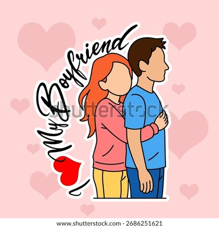 A girlfriend hugging her boyfriend from behind tenderly and affectionately on a bright pink background. Perfect for celebrating National Boyfriend Day on October 3rd.