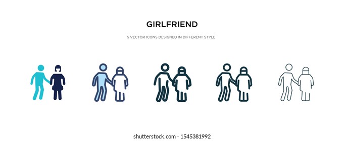 girlfriend icon in different style vector illustration. two colored and black girlfriend vector icons designed in filled, outline, line and stroke style can be used for web, mobile, ui