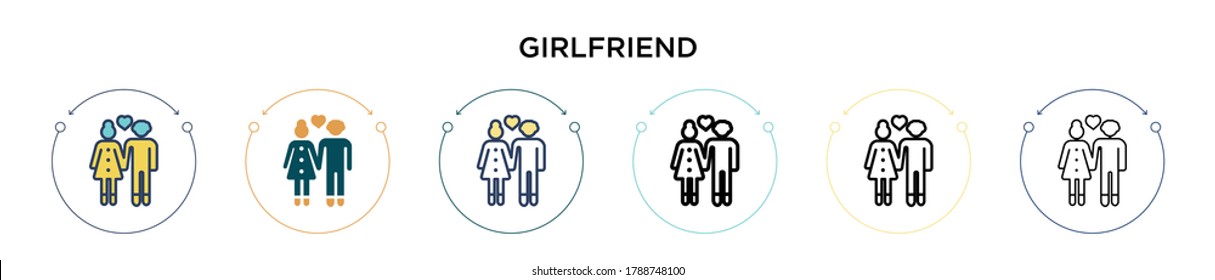 Girlfriend icon in filled, thin line, outline and stroke style. Vector illustration of two colored and black girlfriend vector icons designs can be used for mobile, ui, web