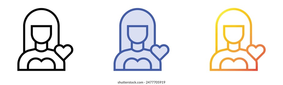 girlfriend icon. Linear, Blue Fill and Gradient Style Design Isolated On White Background