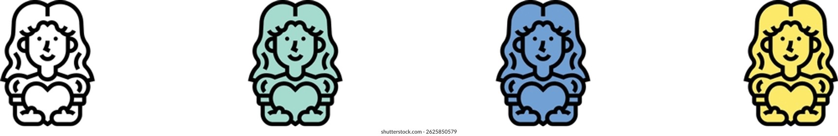 girlfriend icon. Outline, Green, Blue and Yellow Style Design Isolated On White Background