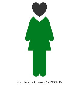 GirlFriend icon. Vector style is bicolor flat iconic symbol with rounded angles, green and gray colors, white background.
