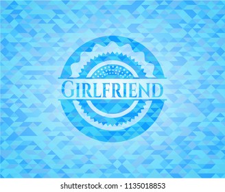 Girlfriend light blue emblem with mosaic background