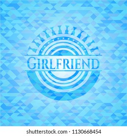 Girlfriend light blue emblem with triangle mosaic background