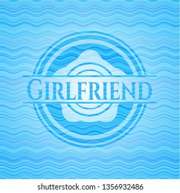 Girlfriend light blue water emblem background.