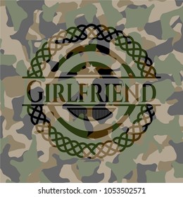 Girlfriend on camo texture