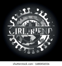 Girlfriend on grey camo texture