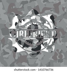 Girlfriend on grey camouflage pattern