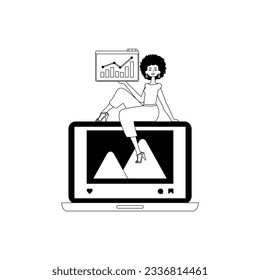 girlfriend , photograph and emergence graph . social net income discipline . char and white linear vogue. Trendy style, Vector Illustration