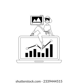 girlfriend , photograph and issue graph . sociable final income discipline . char and white linear vogue. Trendy style, Vector Illustration