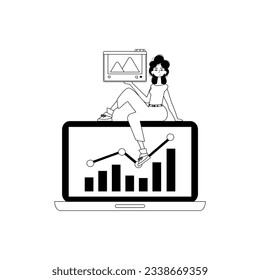 girlfriend , photograph and issue graph . social net income discipline . char and white linear vogue. Trendy style, Vector Illustration
