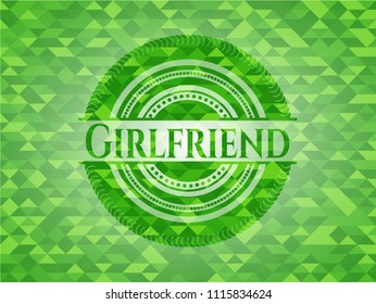Girlfriend realistic green emblem. Mosaic background