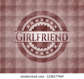 Girlfriend red emblem or badge with abstract geometric polygonal pattern background. Seamless.