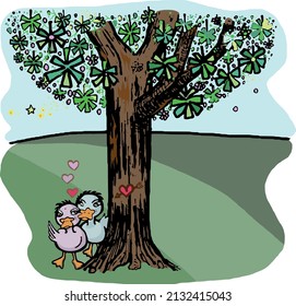 Girlfriend tree with ducks in love