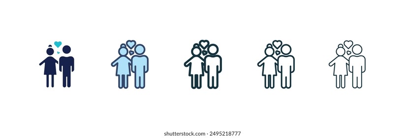 Girlfriend vector icon set black filled and outlined style.