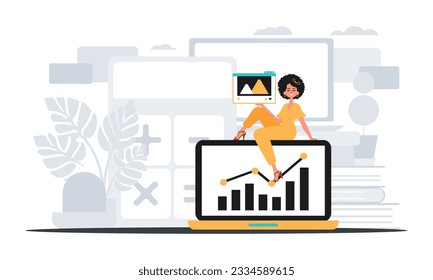 Freundin mit Visualisierung und Emergenz Graph . Die Fähigkeit zur Konsistenz Druckgestaltung . digitales Marktplatzkonzept. Trendy Style, Vektorgrafik