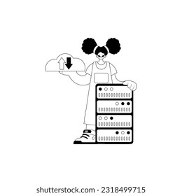 novia y camarero. tipografía de memoria en nube . obras de arte de cable negro y lacuna. Estilo de moda, Ilustración vectorial