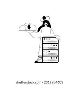 novia y camarero. tipografía de memoria en nube . obras de arte de cable negro y lacuna. Estilo de moda, Ilustración vectorial