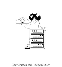 novia y camarero. tipografía de memoria en nube . obras de arte de cable negro y lacuna. Estilo de moda, Ilustración vectorial