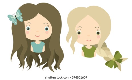 Girlfriends. Cute girls.Vector illustration. Little princess. Cute little girls.