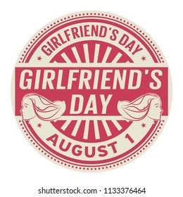 Girlfriends Day, August 1, rubber stamp, vector Illustration